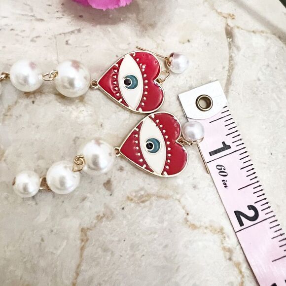 Crimson and Pearl Evil Eye Dangle Post Earrings NWT - Picture 8 of 11